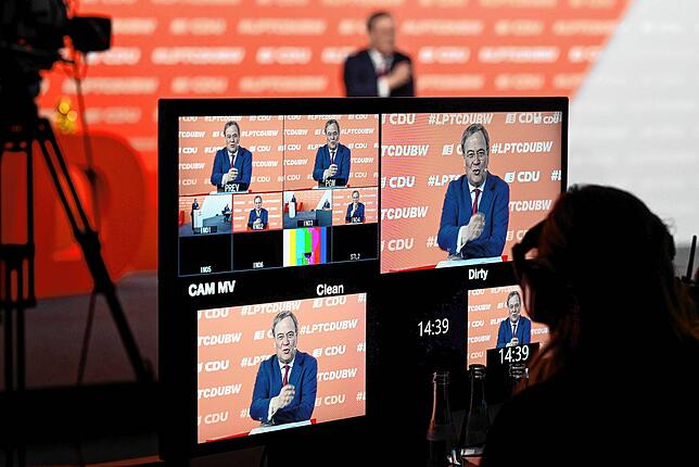 Armin Laschet, der Vorsitzende der CDU, spricht beim digitalen Landesparteitag der CDU Baden-Württemberg.
