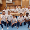 Das Singener Turnteam: (vordere Reihe, von links) Matthias Mayer, Volker Wiechert, Daniel Popescu (Trainer und Turner), Johanna Wagner ...