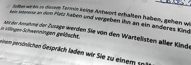 Auf dieses Schreiben &ndash; die Zusage für einen Kitaplatz &ndash; haben auch dieses Jahr viele Eltern in VS vergeblich gehofft.