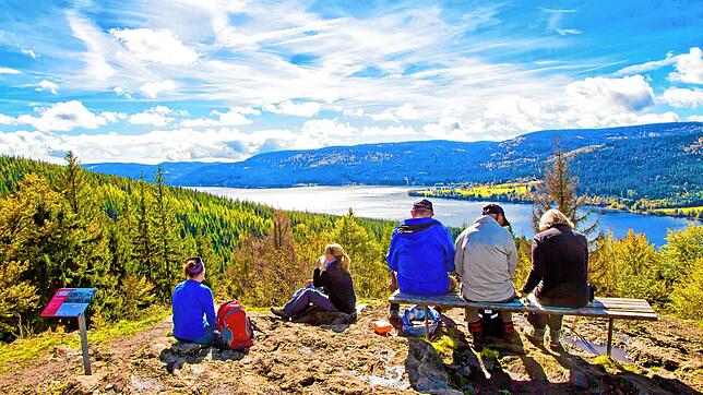 Wanderer blicken vom Bildstein aus auf den Schluchsee. Der Hochschwarzwald will sich diesen Herbst und Winter als sichere ...