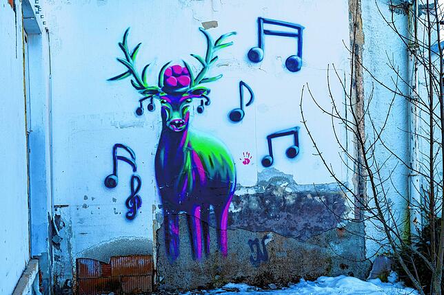 Graffiti an einer Wand der alten SABA-Gebäude.