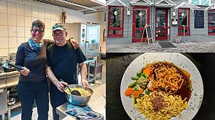 Restaurant-Chefin Veronika Trettner mit ihrem Koch Folke Hoffmann (links). Rechts oben das La Vie in Tuttlingen, darunter ...