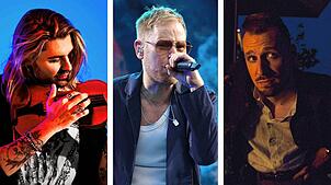Bei den Sommerkonzerten 2024 in Konstanz werden (von links) Geiger David Garrett, Musiker Peter Fox und Rapper Alligatoah auf der Bühne ...