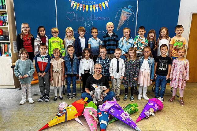 Die Klasse 1 GB (Außenstelle Bietingen) der Hebelschule Gottmadingen mit ihrer Klassenlehrerin Sonja Jaecke.
