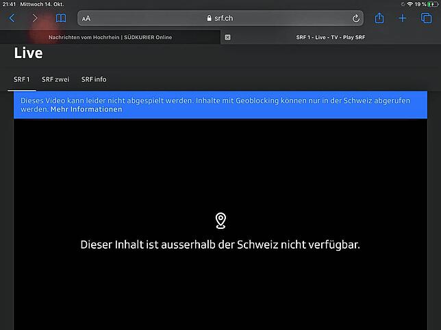 Schwarzer Bildschirm statt Serien und Filme: Die Geoblocking-Technik verhindert, dass Schweizer Fernsehsender im Ausland empfangen ...