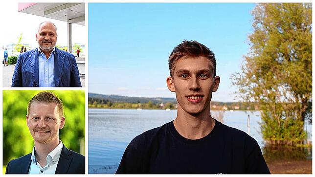 Robert Fülle (rechts) wünscht von den OB-Kandidaten, Martin Staab (oben links) und Simon Gröger (unten), den Ausbau des öffentlichen ...