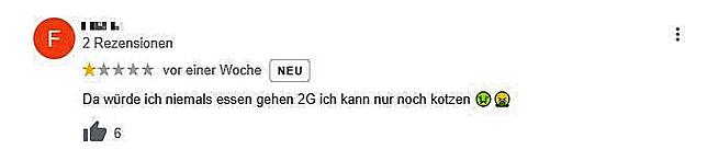 Einige Bewertungen auf Google beziehen sich nur auf die angekündigte 2G-Regel.