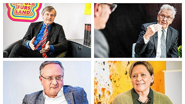 Die Spitzenkandidaten Andreas Stoch (SPD, unten links), Susanne Eisenmann (CDU, unten rechts), Hans-Ulrich Rülke (FDP, oben links) und ...