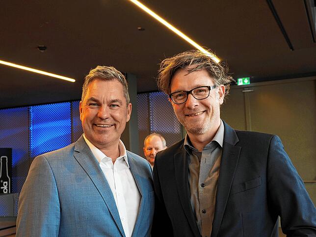 Johannes Bliestle, Geschäftsführer der Reichenauer Gemüse-Genossenschaft, und SÜDKURIER-Chefredakteur Stefan Lutz.