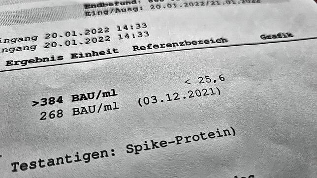 Das Ergebnis des Antikörpertests etwa drei Wochen nach dem Boostern.