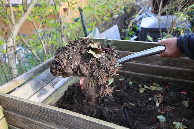 Nach einem Jahr lässt sich der Kompost schon zum Mulchen im Ziergarten verwenden.