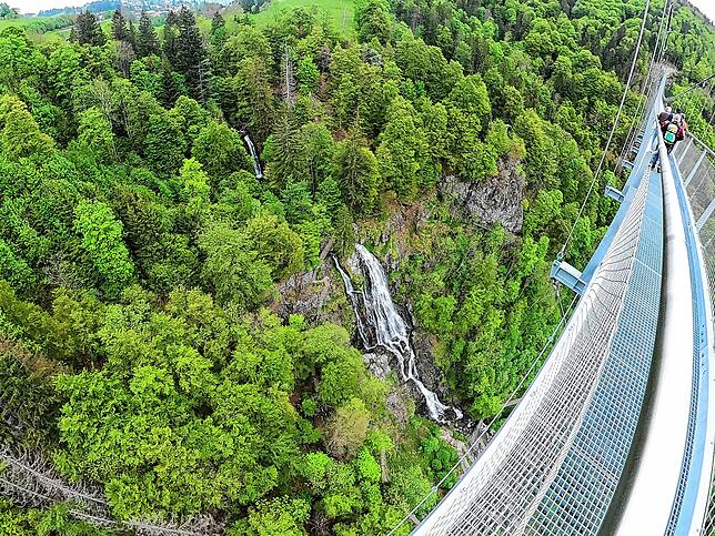 Die Hängebrücke über die Todtnauer Wasserfälle ist 440 lang und eine Touristenattraktion. Schwindelfrei sollte man aber schon sein.