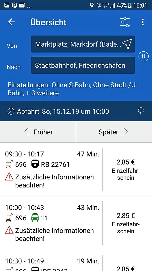 In der Bodo-App bei &bdquo;von&ldquo; den Abholort, bei &bdquo;nach&ldquo; den Zielort sowie bei &bdquo;Abfahrt&ldquo; das Datum und die ...