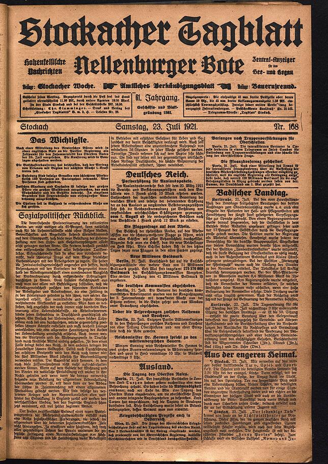 Bild 2: So sahen Zeitungsseiten im Jahr 1921 und den Jahrzehnten davor aus