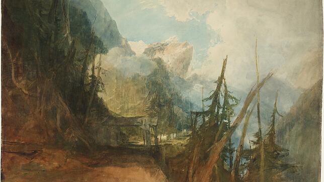 William Turners Gemälde &bdquo;Die Gotthardstraße zwischen Amsteg und Wassen, Blick ins Reusstal&ldquo; (ca. 1814/15, Gouache, Graphit ...