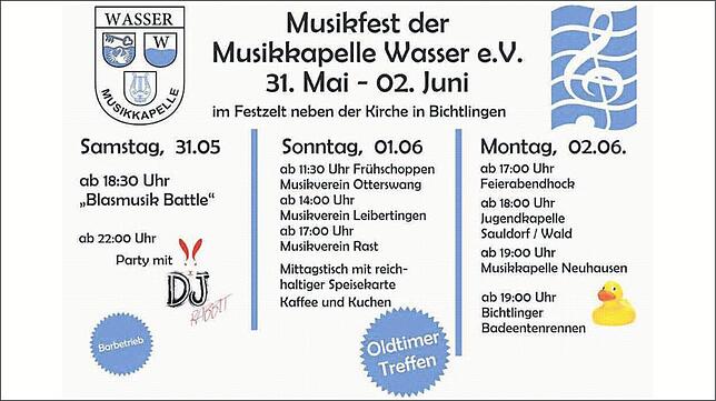 Bild 2: Musikfestfest der Musikkapelle Wasser (Bichtlingen bei Mwßkirch): Blasmusik, Oldtimertreffen und Badeenten-Rennen