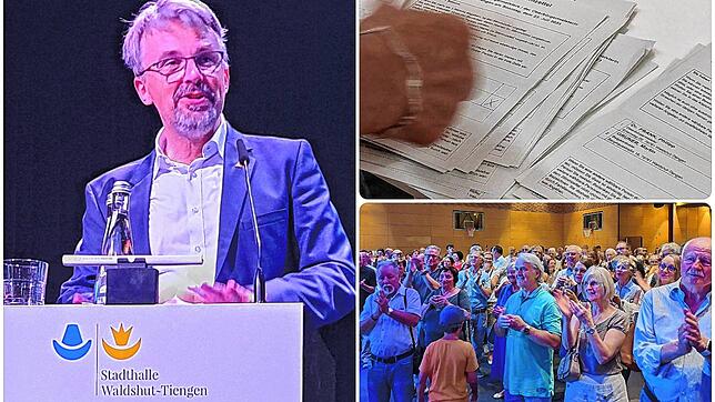 Martin Gruner überzeugt die Wähler bei der OB-Wahl in Waldshut-Tiengen und erhält die meisten Stimmen. Hier sieht man den Wahlsieger am ...