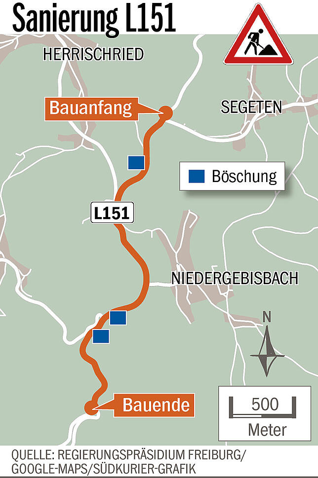 Bild 1: L 151: Zuerst warten an der Ampel, dann Umweg auf der Umleitungsstrecke