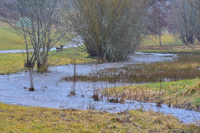 Deutlich mehr Platzbedarf als üblich hat dieser Wasserlauf, der durch die Niederschläge angeschwollen ist.