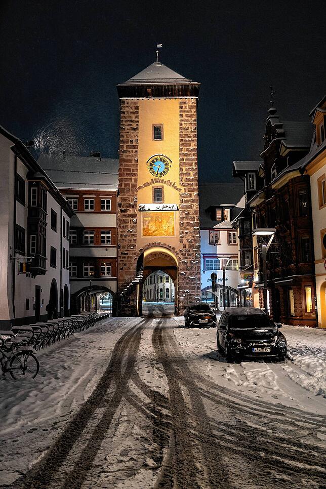 Das Riettor in der Winternacht.