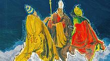 Die drei Radolfzeller Hausherren auf der Postkarte der Druckerei Zabel, gezeichnet von Christian Dierks (von links): Theopont, Zeno und ...