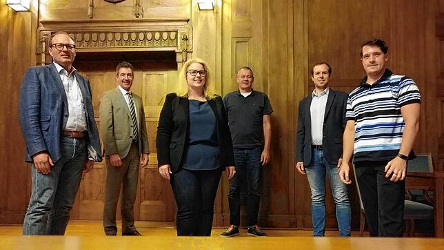 Trafen sich zu einem Gespräch (v.l.): Bürgermeister Severin Graf, OB Erik Pauly, Nadin Lorenz-Schmidt (City-Management), Patrick Schmoll ...