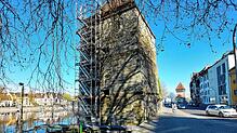 Das Gerüst am Pulverturm wird nach Ostern abgebaut. Und was kommt dann?