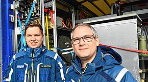 Niclas Reutter (links) und Hannes Ruther vom THW-Ortsverband Überlingen. Beide waren bei der Flutkatastrophe im Ahrtal im Einsatz. Sie ...