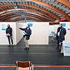 Landrat Sven Hinterseh (mitte) erklärt den Ablauf für den Start des Kreisimpfzentrums.