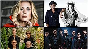 Sie stehen dieses Jahr auf der Bühne beim Hohentwiel-Festival: die Sängerin Anastacia (oben links), Bap (oben rechts) sowie die Bands ...