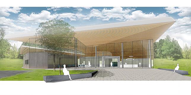 Neue Ansicht des Schwaketenbads, 15. März 2018. Bild: BGK/Behnisch Architekten