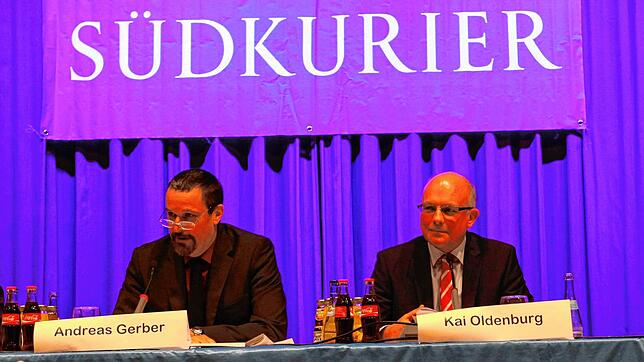 Die SÜDKURIER-Redakteure Andreas Gerber (links) und Kai Oldenburg (Bild) moderieren die Wahlarena. Das Foto stammt von einer früheren ...