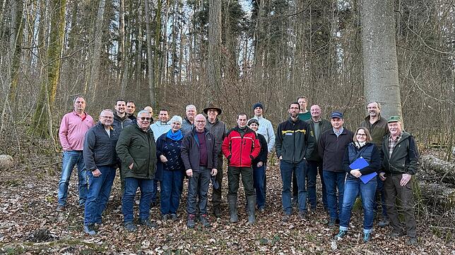 Forstexperten, Gemeinderäte und Jagdpächter begehen den Wald der Gemeinde Küssaberg und klären Probleme und erläutern Lösungsvorschläge. ...