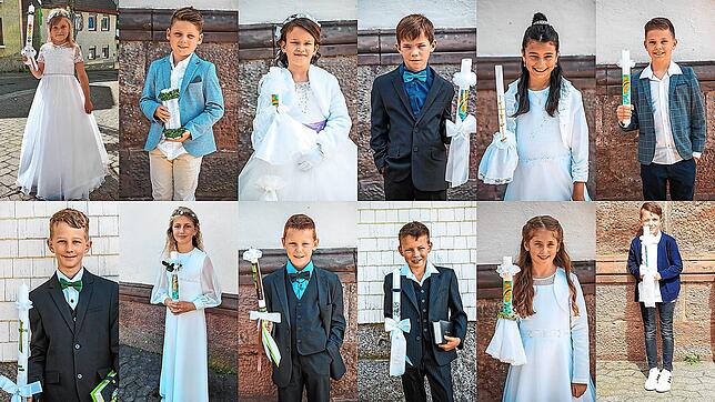 In der Pfarrkirche St. Cyriak Furtwangen feiern ihre feierliche Erstkommunion: Leonie Scherzinger (von links oben), Louis Furtwängler, ...