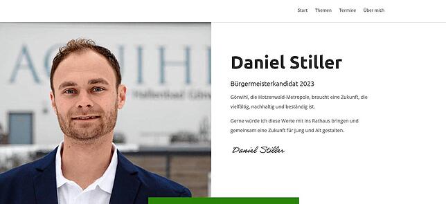 Der Internetauftritt des Görwihler Bürgermeisterkandidaten Daniel Stiller.