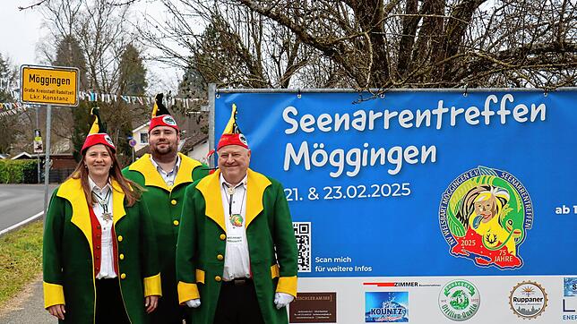 Die Planungen für das Seenarrentreffen in Möggingen laufen bei der Welsbartzunft auf Hochtouren (von links): Zunftmeisterin Michaela ...