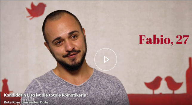 Fabio Brutti bei seinem Date mit Lisa in der Sendung Vox-Sendung „First Dates“.
