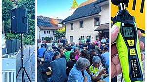 Viele Lottstetter besuchen die Baulärm-Aktion der Bürgerinitiative, um sich ein Bild der geplanten Doppelspur-Arbeiten zu machen.