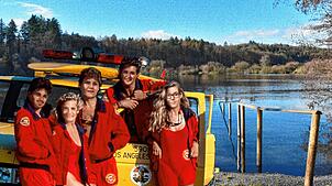 Baywatch Buchenseebad (von links) Mario Wössner, Martina Mierisch, Alexandra Wolf, Anna-Maria Schneider und Laura Marinovic.