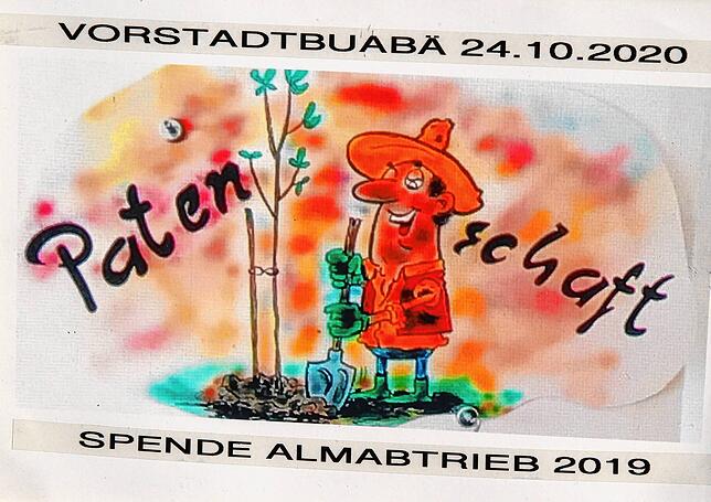Diese Patenschaftsurkunde garantiert die Pflege der gespendeten Bäume durch die Vorstadtbuben.