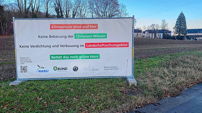 (Archivbild) Lange stand das Transparent der Initiative &bdquo;Grünes Horn&ldquo; auf der Wiese nahe der Konstanzer Therme. Jetzt ist es ...