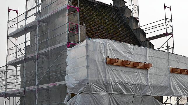 Der Hexenturm ist seit April eingerüstet. Brütende Vögel haben den Start der Arbeiten verzögert. Hier sind die in Absprache mit dem BUND ...