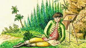 Der unter anderem in Eschbach, Gaiß und Schachen tätige Geometer Tobias Neeb bildete sich 1776 auf einer Randzeichnung seines ...