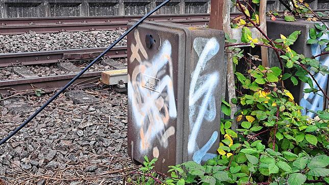 Auf dem Stromkasten für einen Signalmast am Bahnhof Konstanz-Fürstenberg wurde ein Hakenkreuz gesprüht.