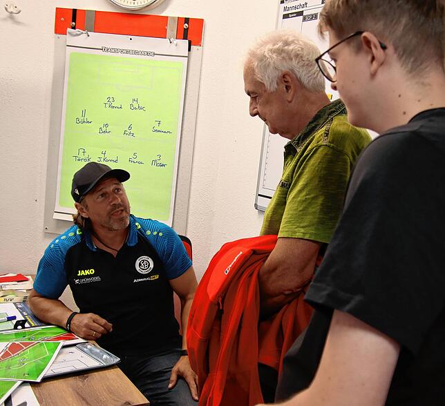 Gespräch mit Trainer Helgi Kolvidsson über die Taktik.