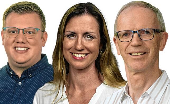 Von links: Marius Müller (Freie Wähler), Marie Herrmann (die Basis) und Helmut Kruse-Günter (MLPD) sind Direktkandidaten für die ...