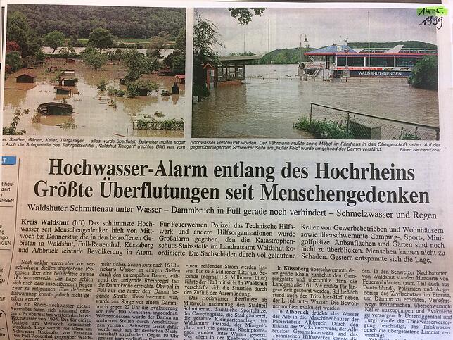 So berichtete diese Zeitung am 14. Mai 1999 über das Hochwasser im Kreis Waldshut.