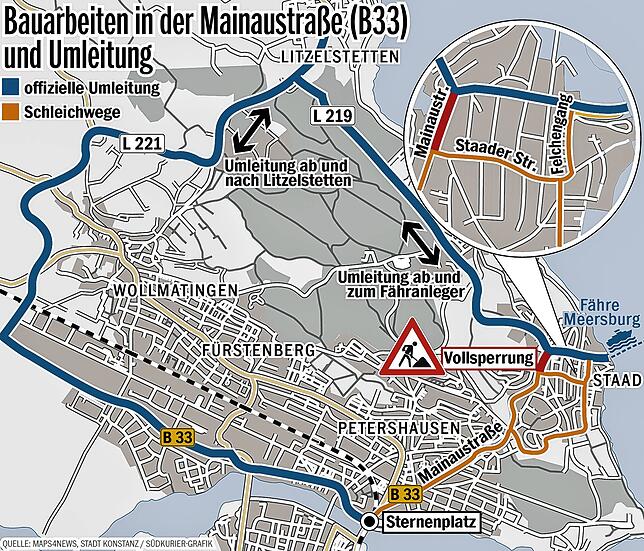 Wer die offizielle Umleitung nutzt, muss einen großen Umweg in Kauf nehmen. Deshalb weichen einige Autofahrer auf Schleichwege durchs ...