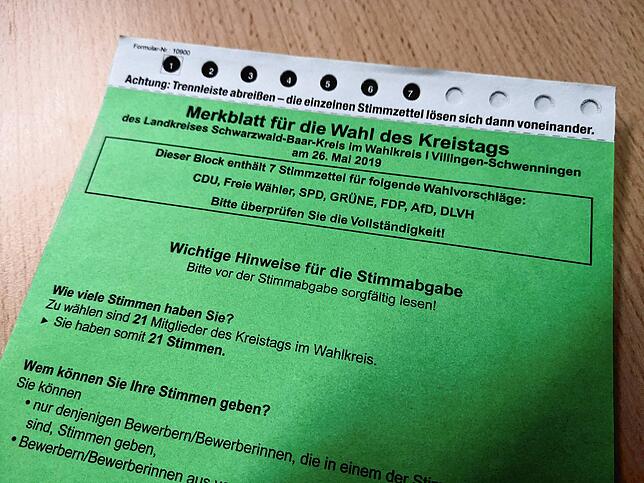 Dieser grüne Bogen enthält 2019 die Stimmzettel für die Wahl des Kreistags.