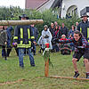 Elisabeth Gründig, hier beim Baumstammweitwurf, war die einzige Frau, die am Sonntag bei den Schwäbischen Highlandgames in ...